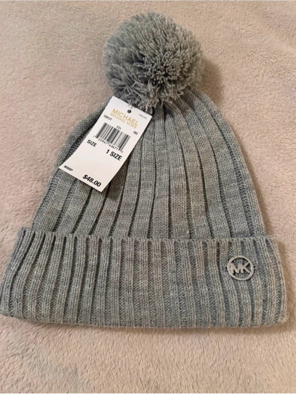 Michael Kors Kids Light Gray Ribbed Pom Beanie